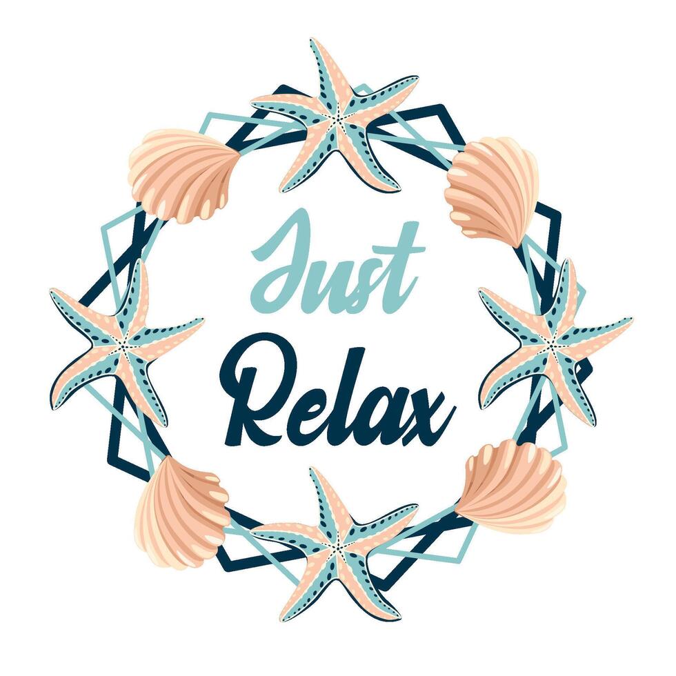 Just relax frame with starfish and seashells vector