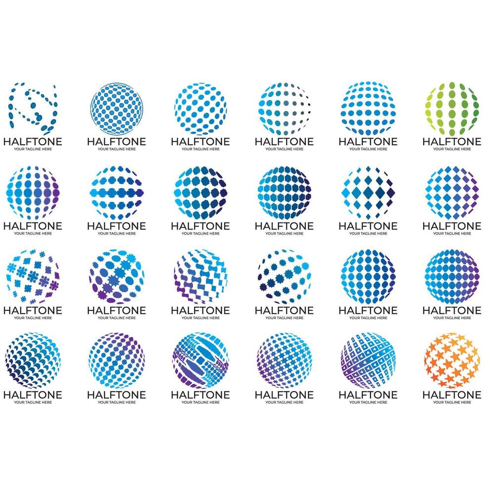 Collection of halftone logos vector