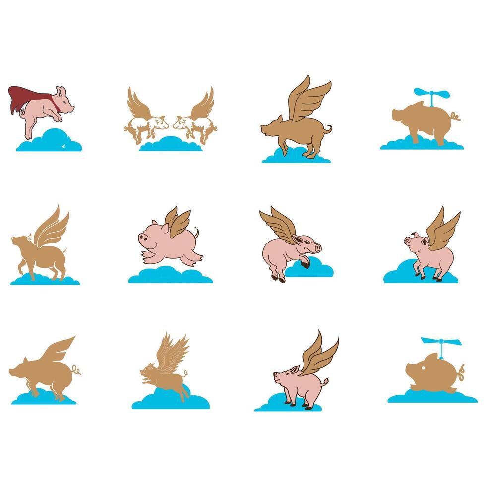 Collection of flying pig logos vector