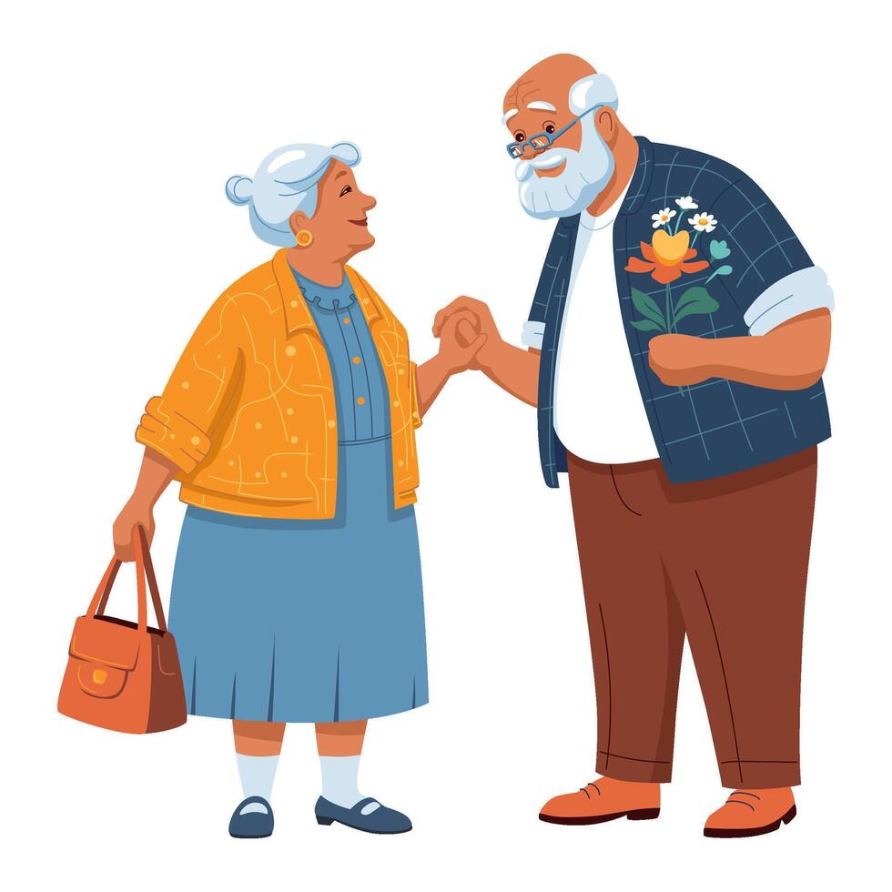 feliz pareja de ancianos ilustración plana vector