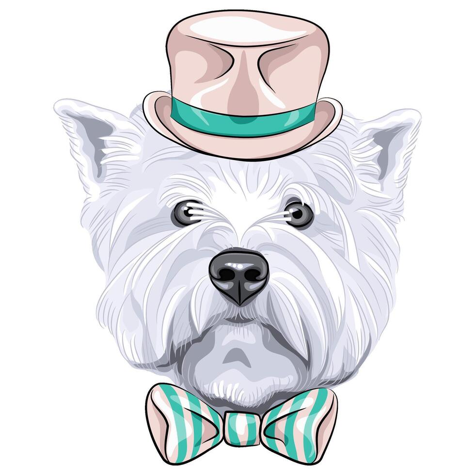 dog West Highland White Terrier in hat vector