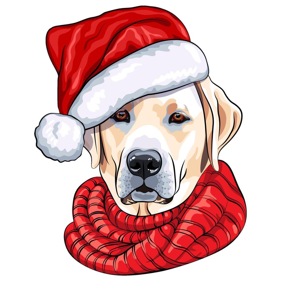 vector dog Labrador in hat of Santa Claus