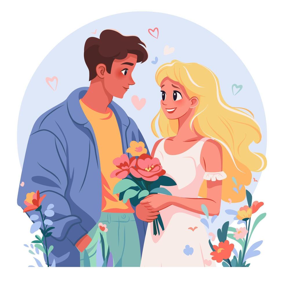 Happy young couple flat illustration vector