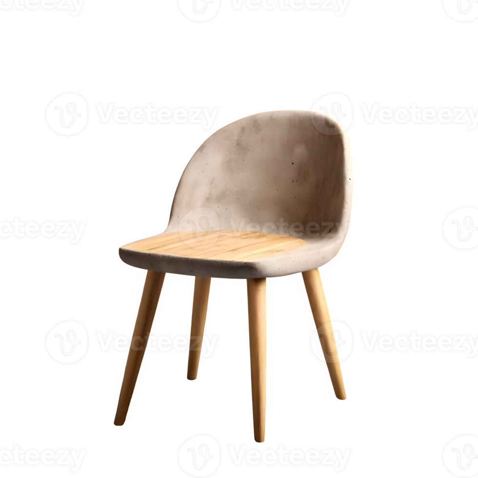 AI generated Cement chair with wooden seat isolated on transparent background png