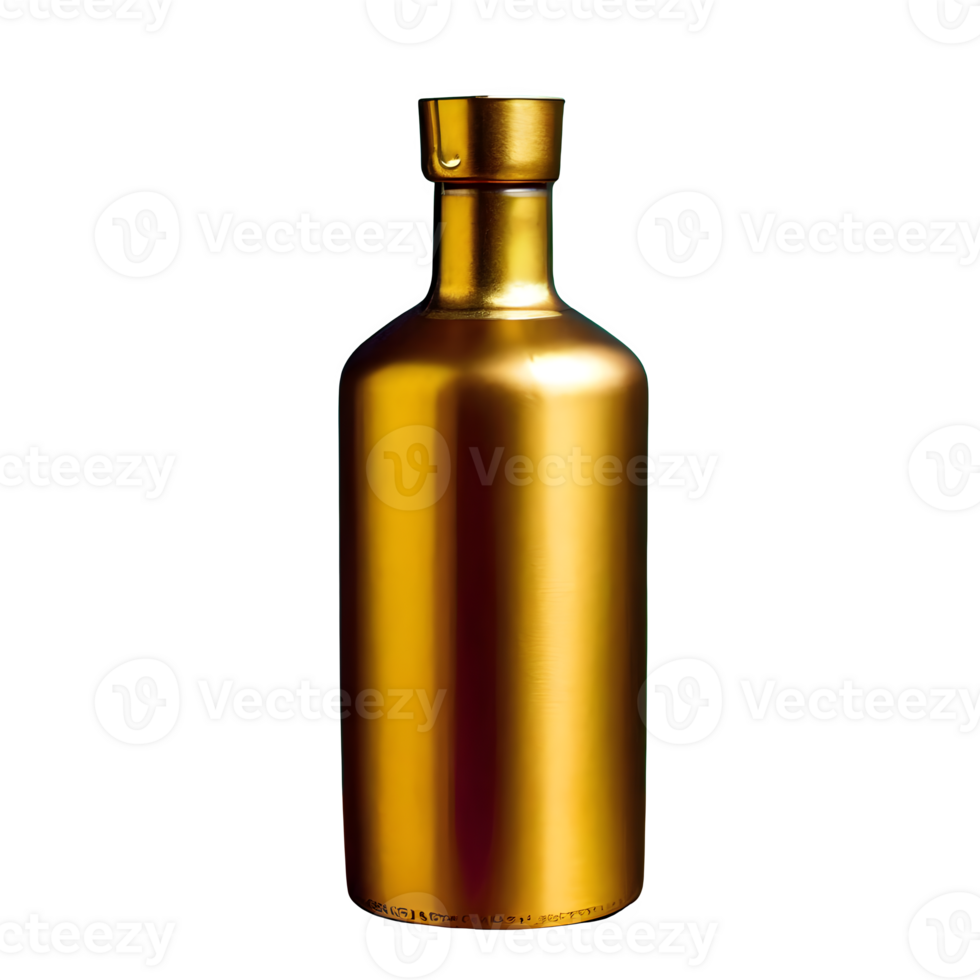 AI generated A bottle of gold color is shown isolated on transparent background png