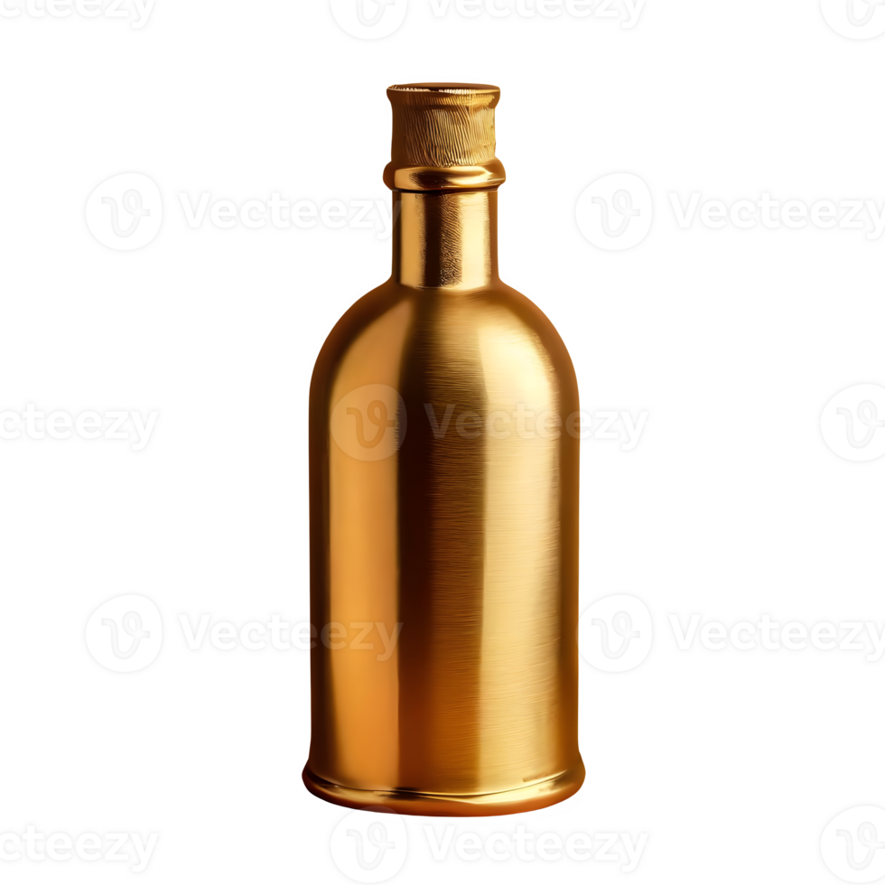 AI generated A bottle of gold color is shown isolated on transparent background png