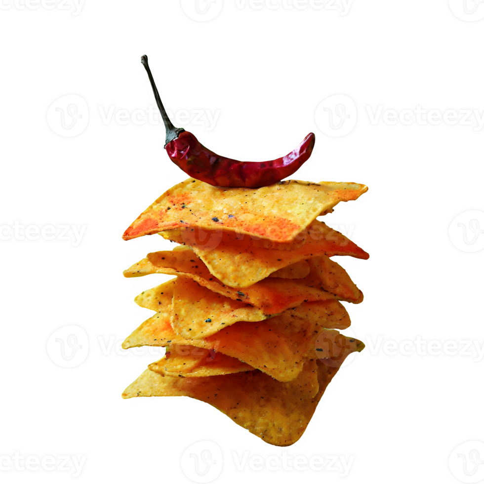AI generated Stack of chili tortilla chips isolated on transparent background png