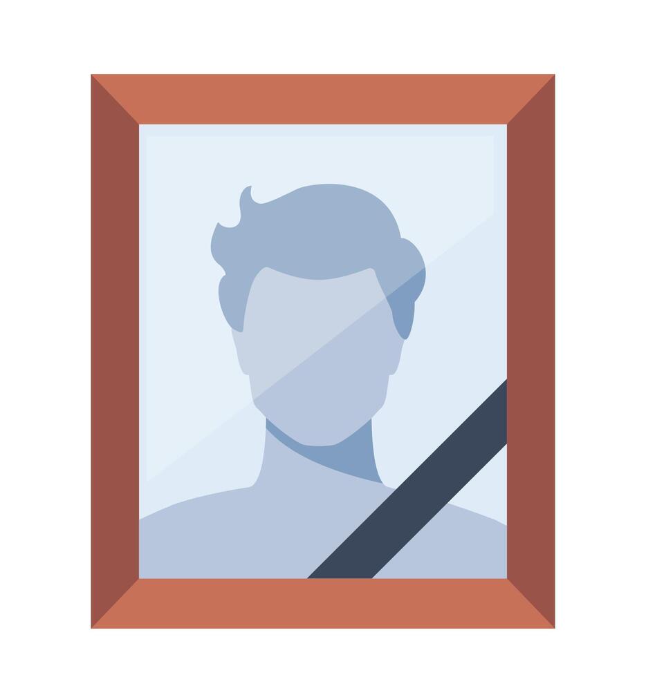 Photo of a dead man with a black mourning ribbon. Dead man portrait. Funeral ceremony. Ritual service. Vector illustration.