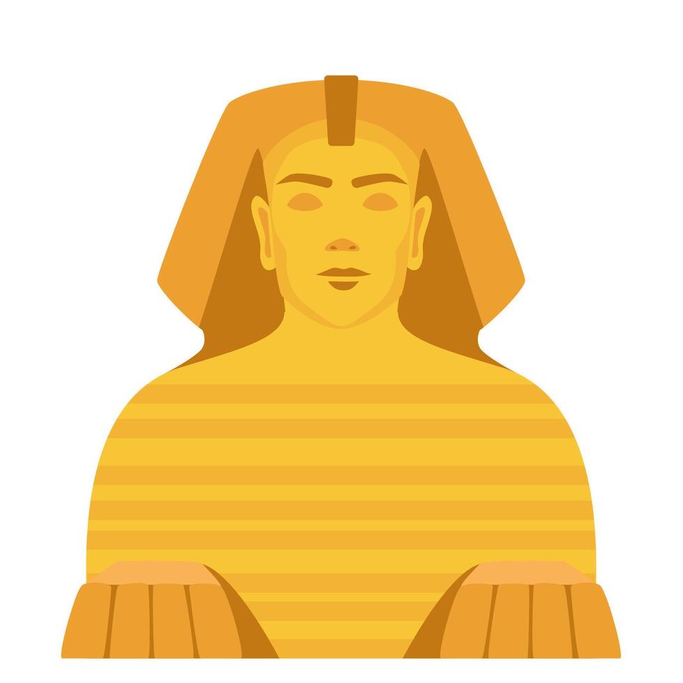 Egyptian Sphinx Isolated on White Background, Ancient Egypt Landmark, Statue in Giza Desert, Stone Monument, Tomb, Historical Sight, Travel Destination. Vector Illustration.