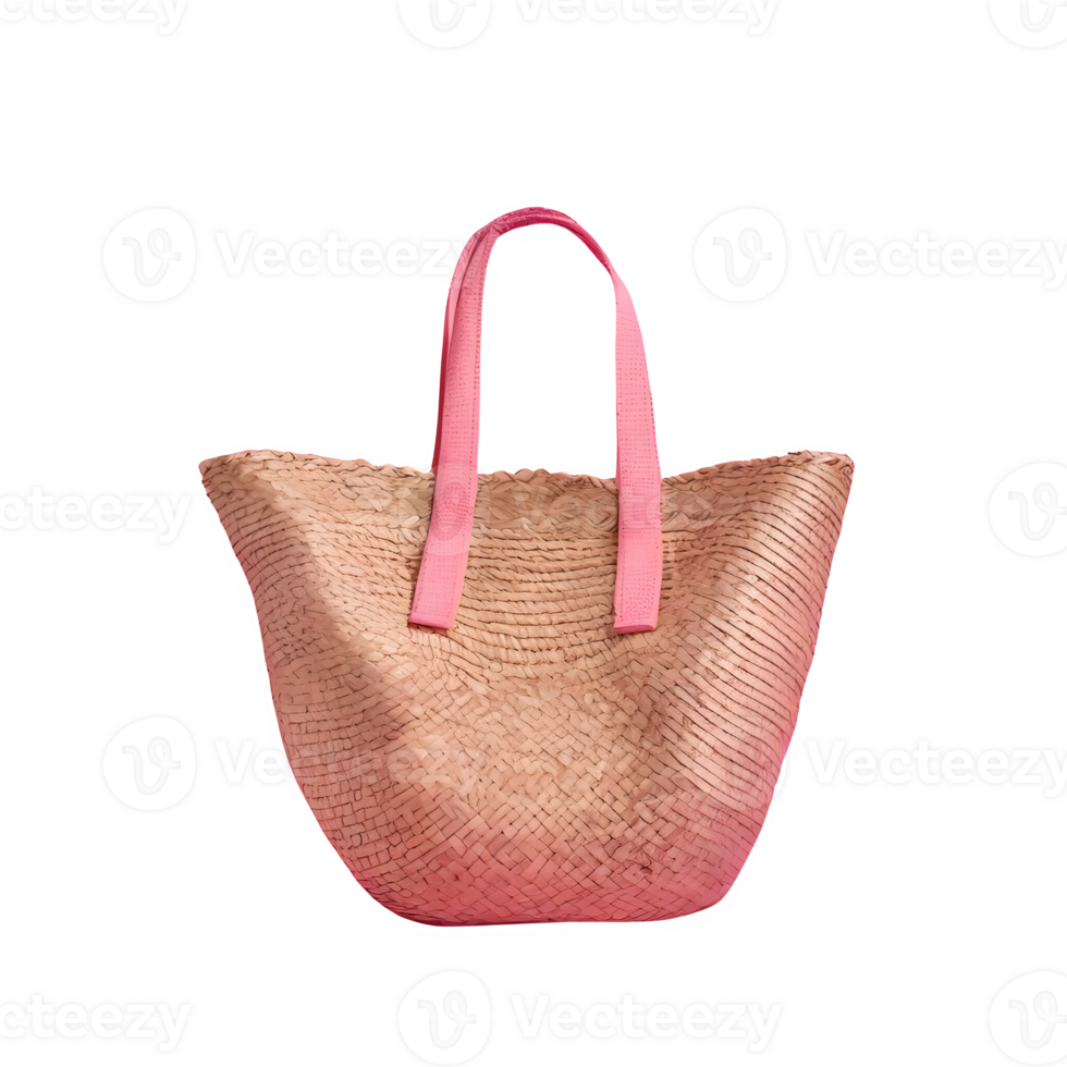 AI generated Straw bag pink isolated on transparent background png