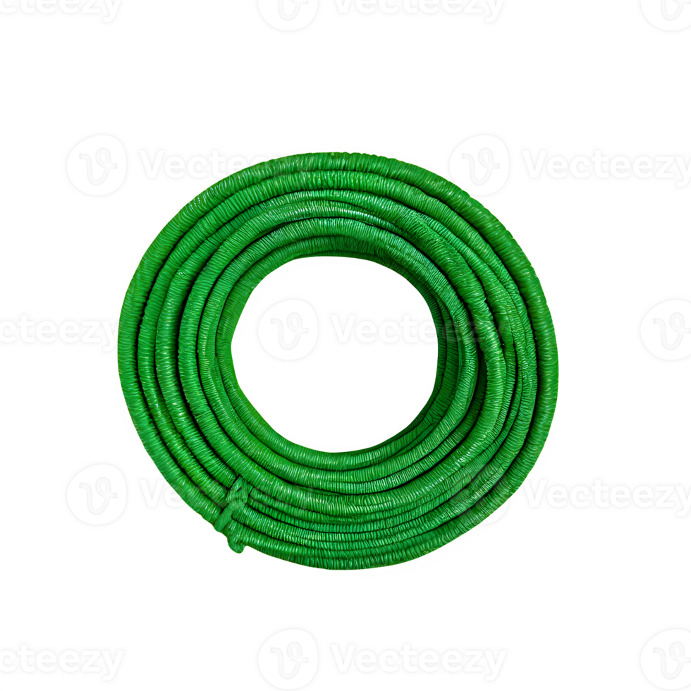 AI generated A plastic rope of green color is coiled and placed isolated on transparent background png