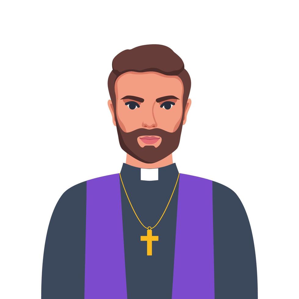 católico sacerdote retrato. católico sacerdote en un sotana con un cruzar. vector ilustración.