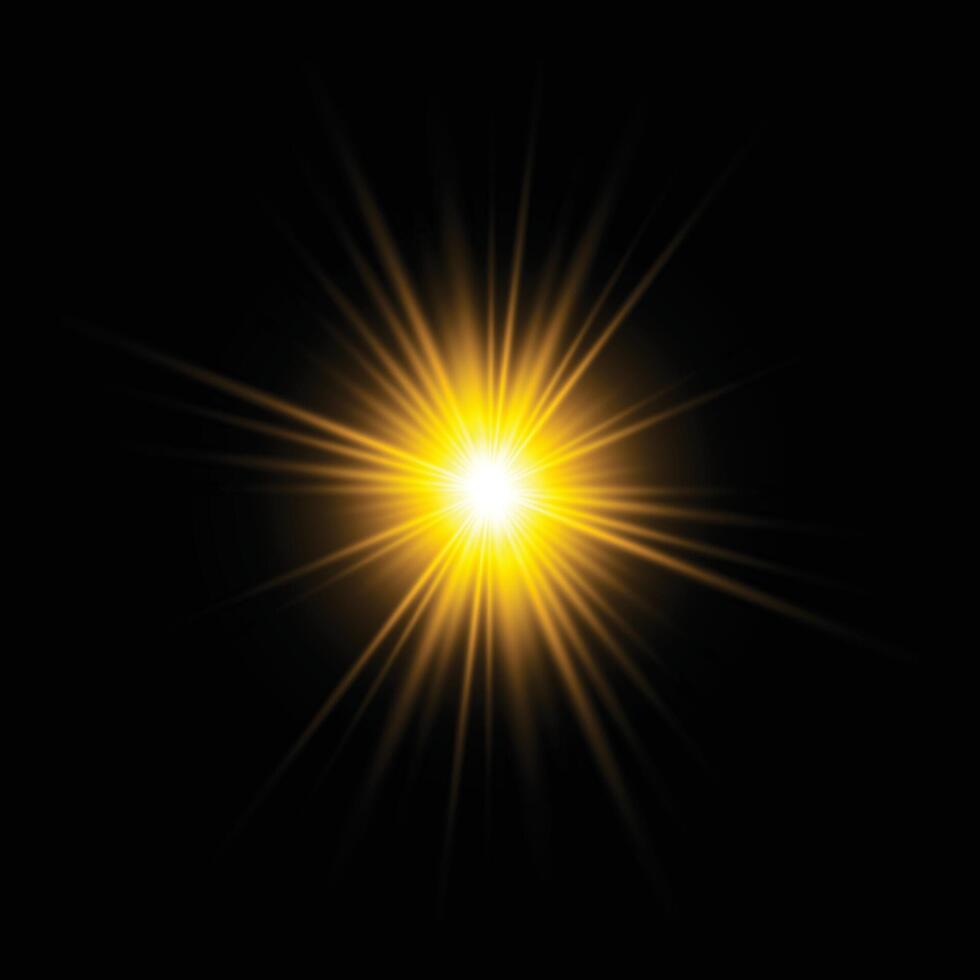 Glow and sun ray transparent light effect set, lens flare, explosion, line, sun flash, spark. Abstract special effect element design. Flash light on black background. Vector glow sparkle effect.
