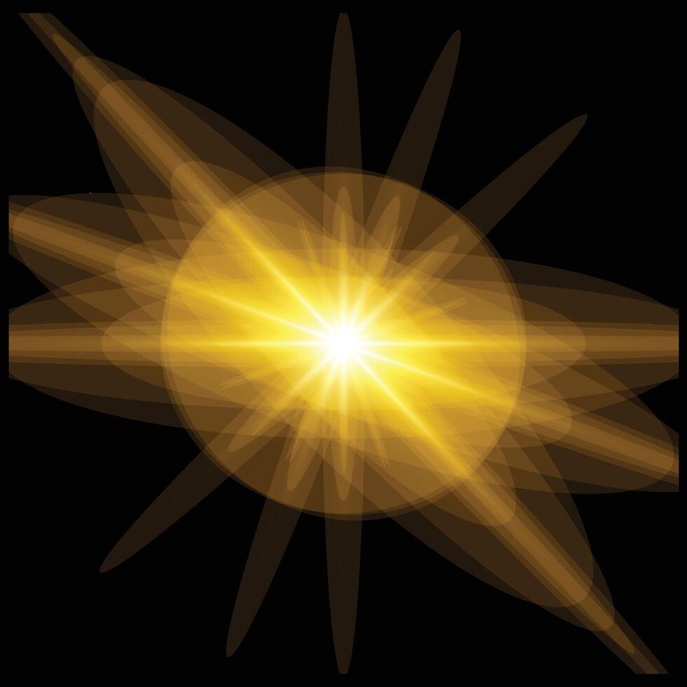 Glow and sun ray transparent light effect set, lens flare, explosion, line, sun flash, spark. Abstract special effect element design. Flash light on black background. Vector glow sparkle effect.