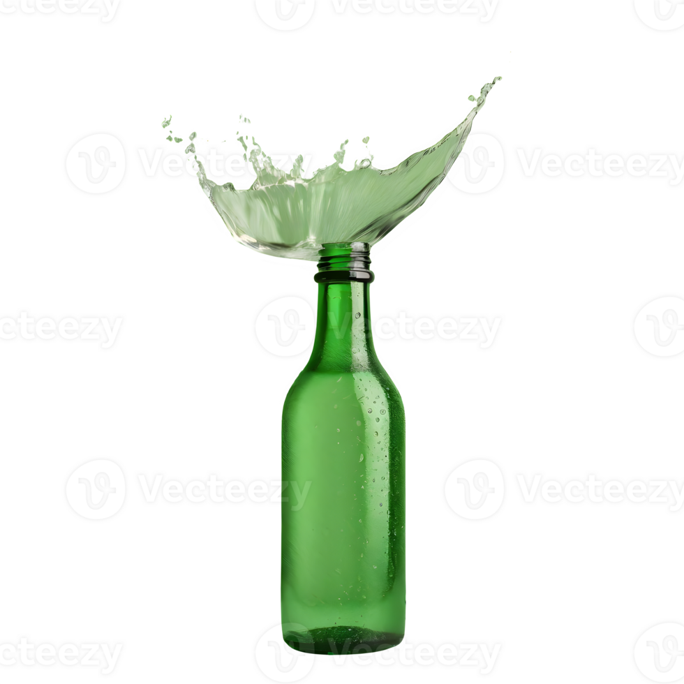 AI generated Splash of water on a green bottle isolated on transparent background png