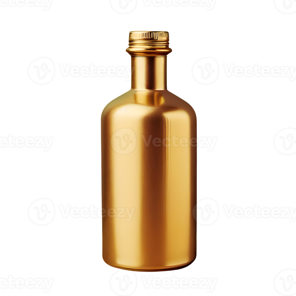 ai generiert ein Flasche von Gold Farbe ist gezeigt isoliert auf transparent Hintergrund png