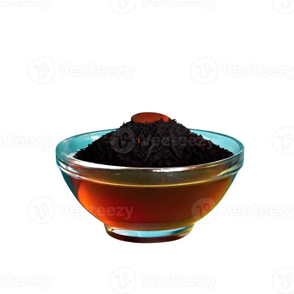 AI generated Black tea held in a glass bowl isolated on transparent background png