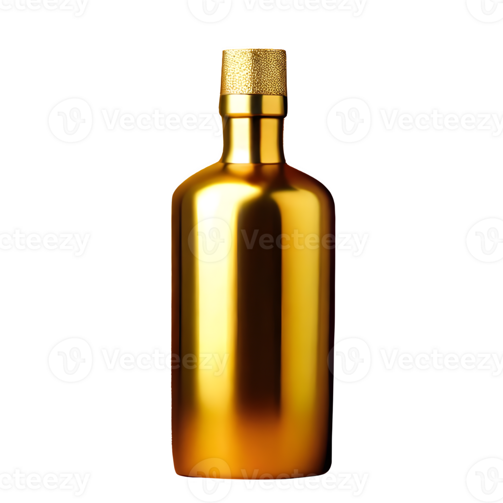 AI generated A bottle of gold color is shown isolated on transparent background png