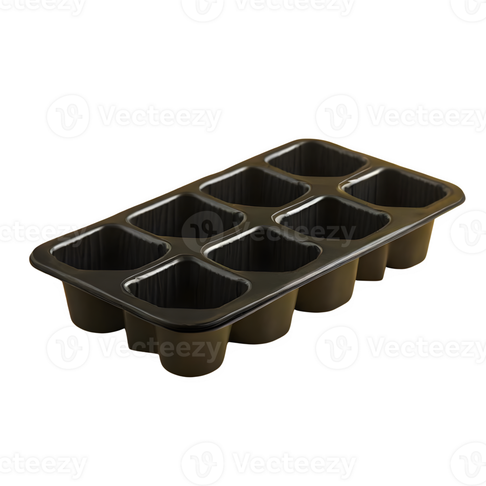AI generated A rear view of an isolated black silicone ice cube tray isolated on transparent background png