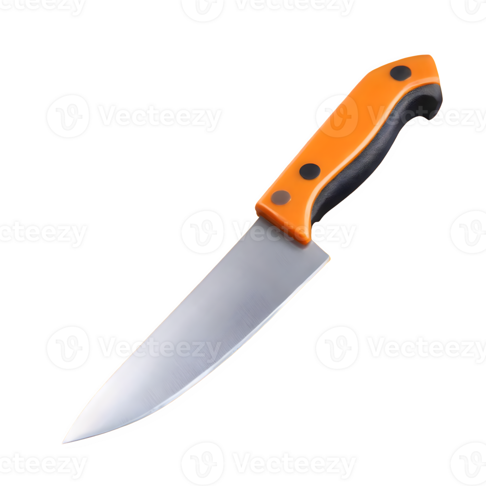 ai generiert Küche Messer mit Orange Stahl Klinge mit Gerettet Pfad isoliert auf transparent Hintergrund png