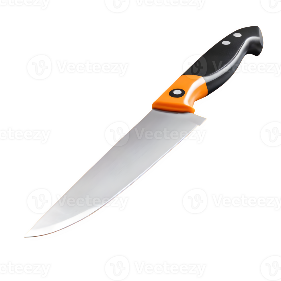ai generiert Küche Messer mit Orange Stahl Klinge mit Gerettet Pfad isoliert auf transparent Hintergrund png