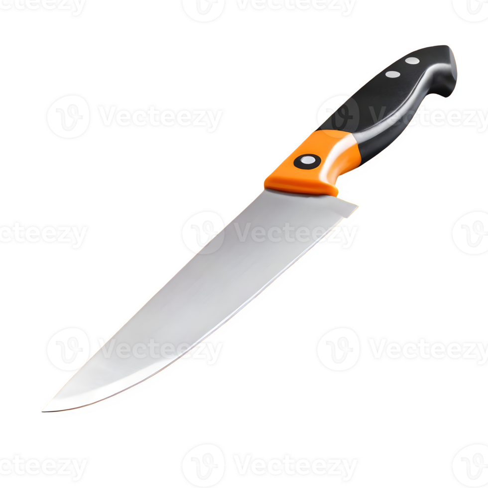 AI generated Kitchen knife with orange steel blade with saved path isolated on transparent background png