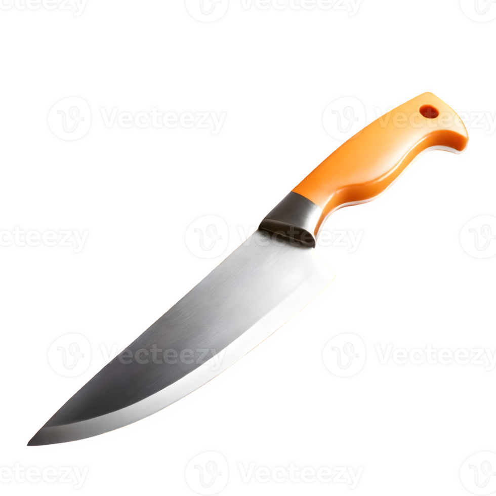 AI generated Kitchen knife with orange steel blade with saved path isolated on transparent background png