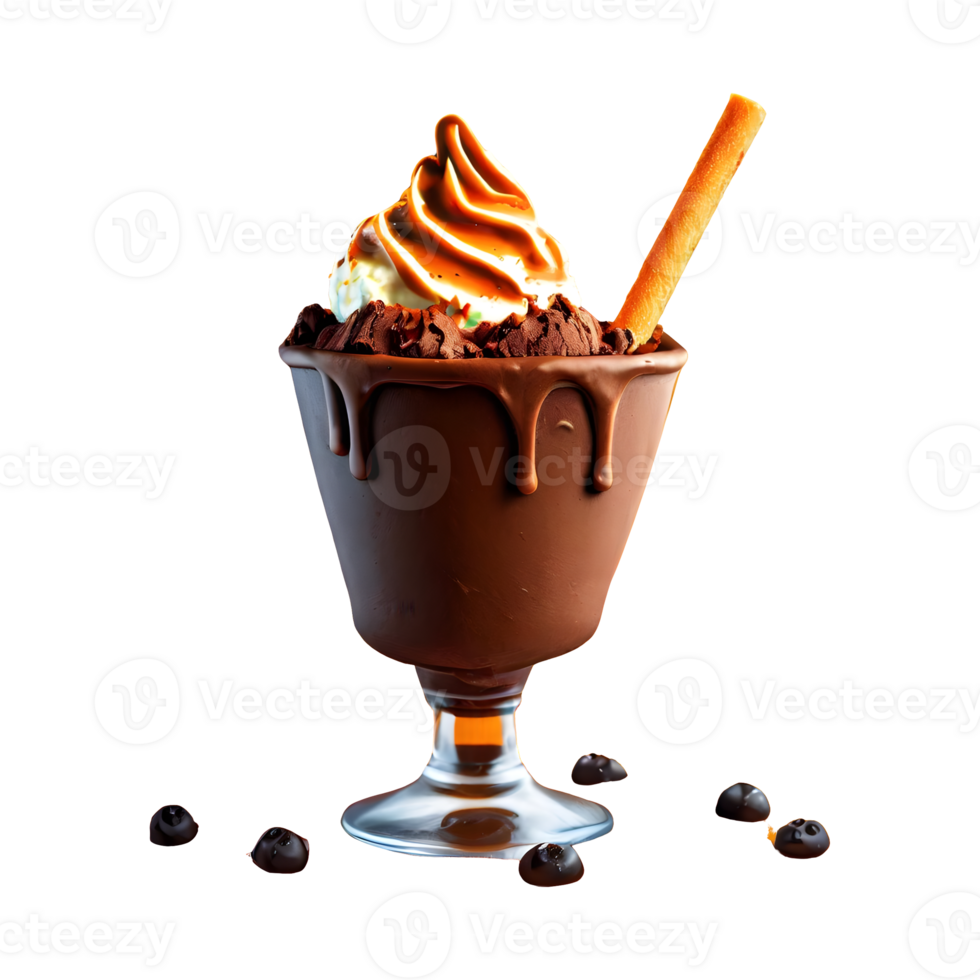 AI generated Delicious chocolate sundae isolated on transparent background png