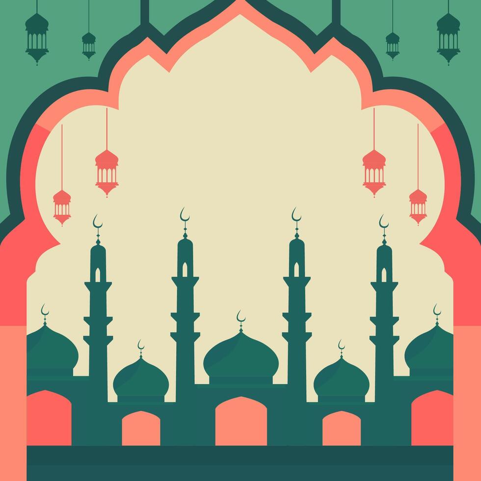 Mosque Silhouette Islamic Eid Al Fitr Festival Card with Copy Space vector