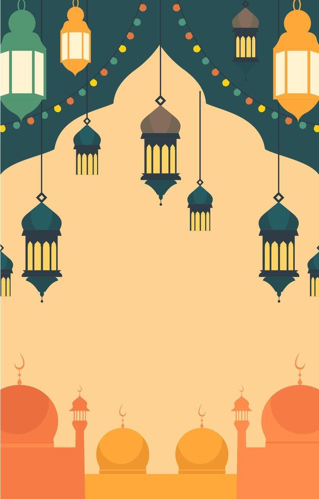 Mosque Silhouette and Lantern Islamic Festival Card Background vector