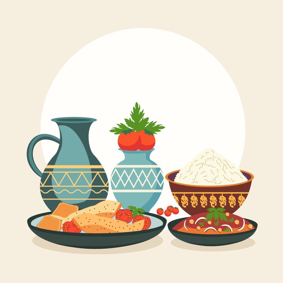 Flat Design of Vegetable Food Dishes with Vase Bowl for Nowruz Celebration vector
