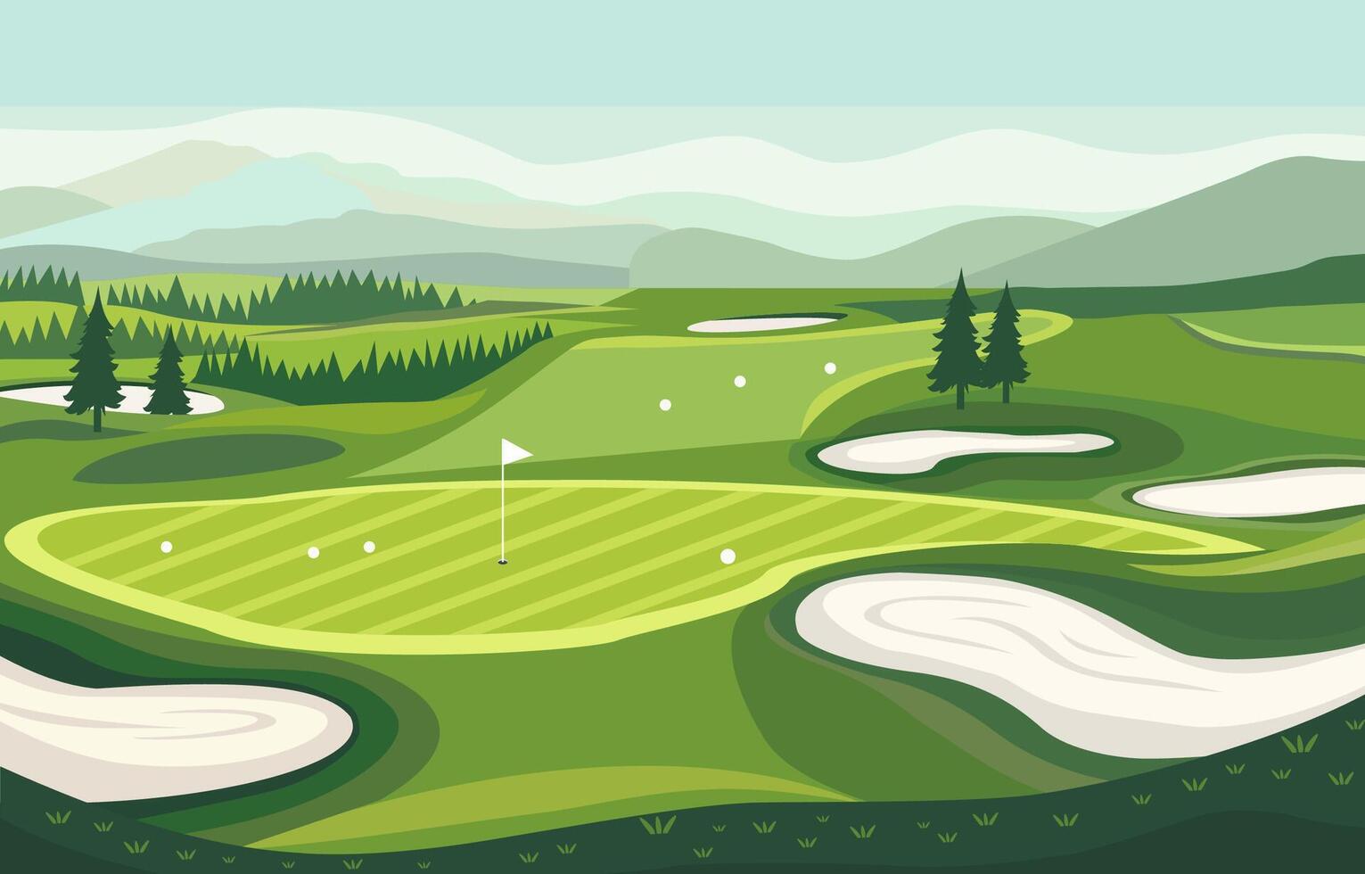 Nature Landscape of Green Golf Field Course with Hill Mountain View in