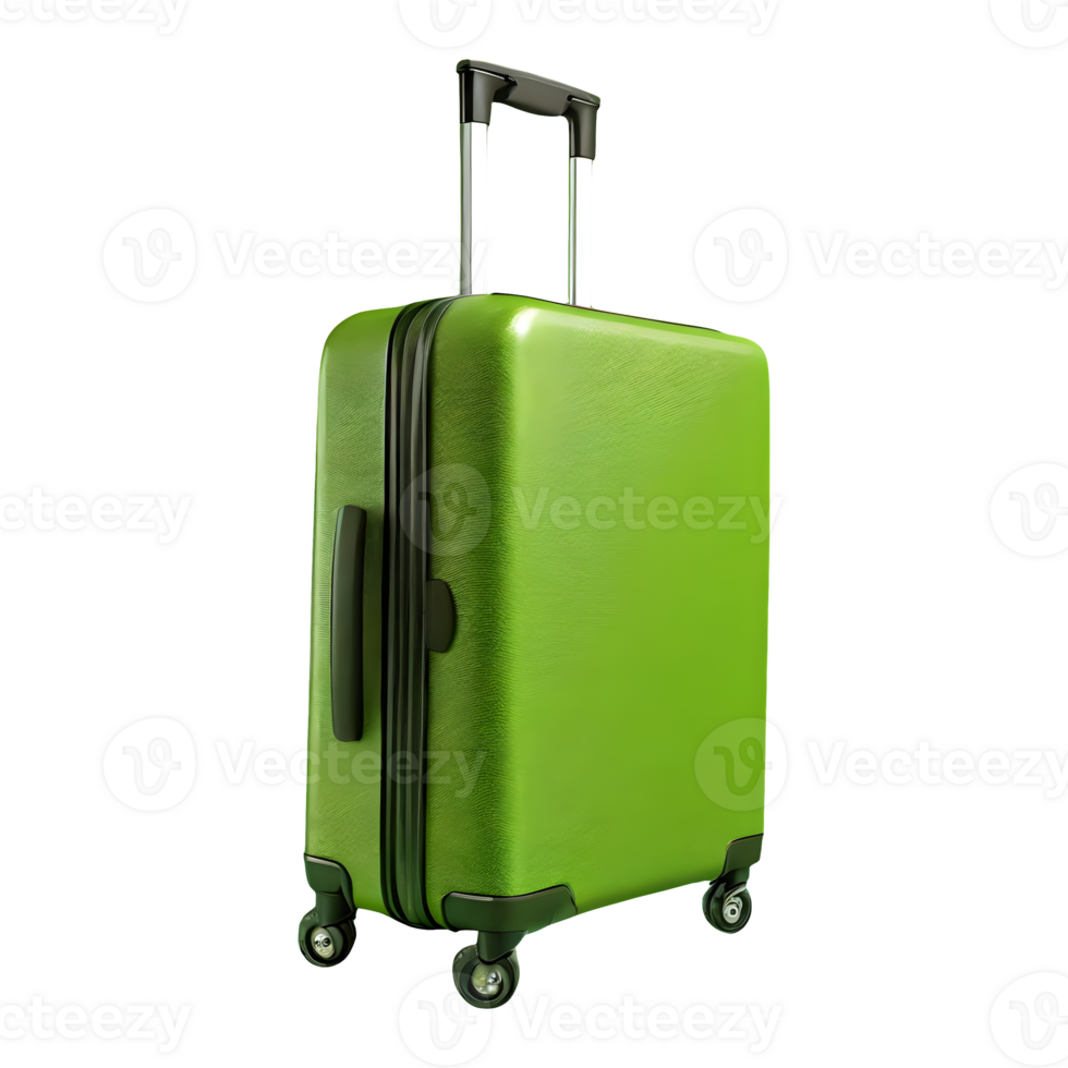 AI generated Large green suitcase with wheels and handle isolated on transparent background png