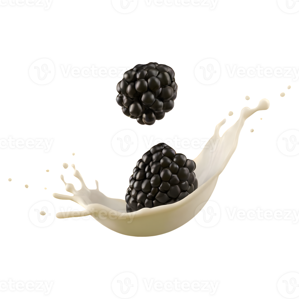 AI generated Blackberries milk splash floating isolated on transparent background png