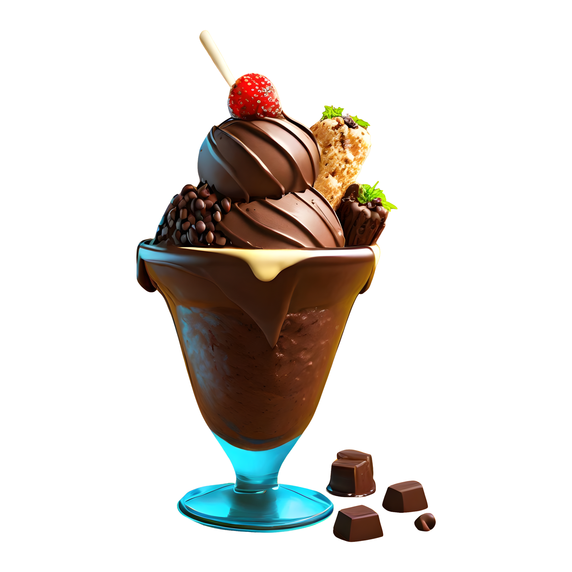 AI generated Delicious chocolate sundae isolated on transparent