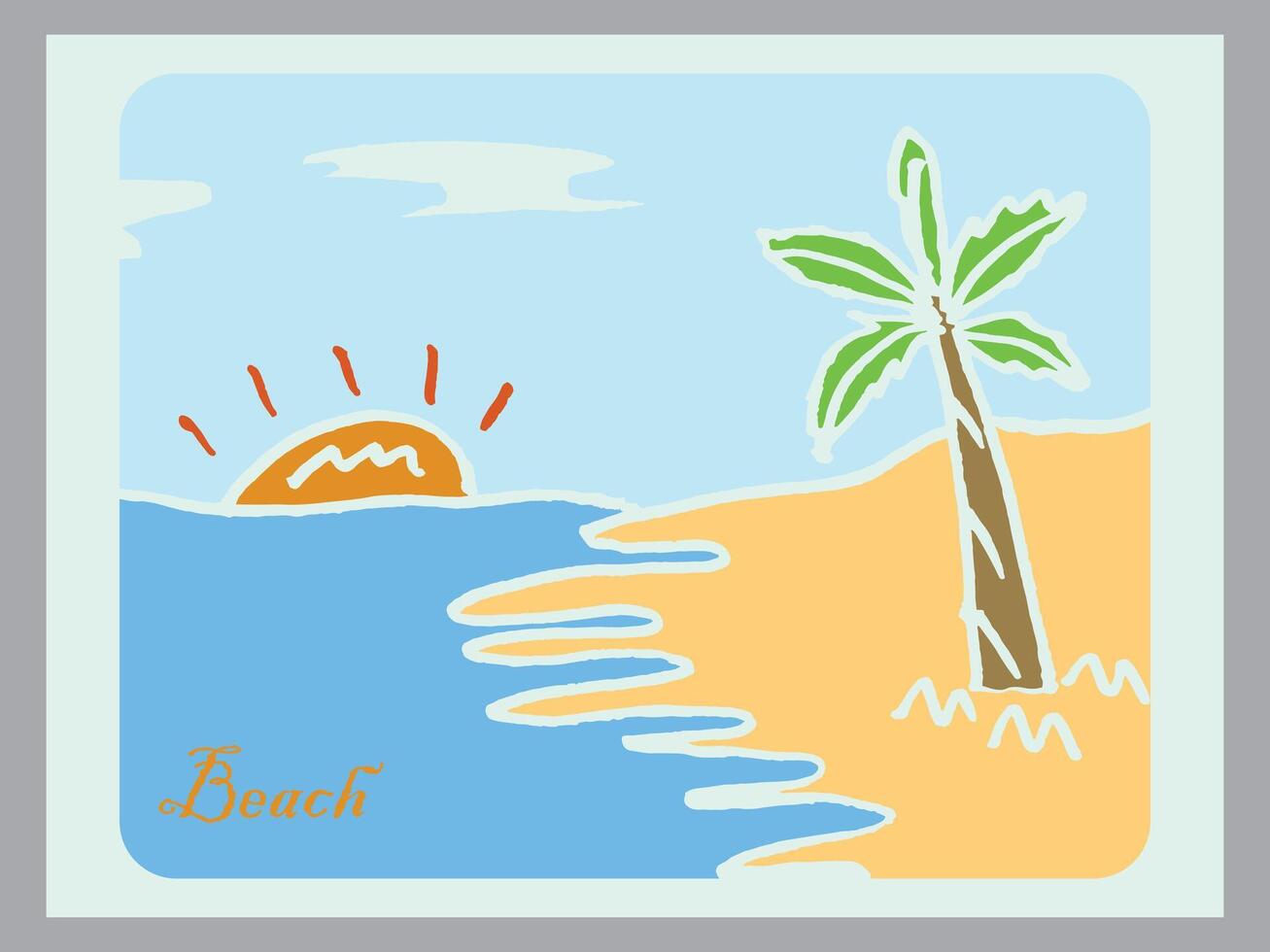 resumen tropical paisaje continuo Arte línea con montañas, mar, Coco palma árbol vector