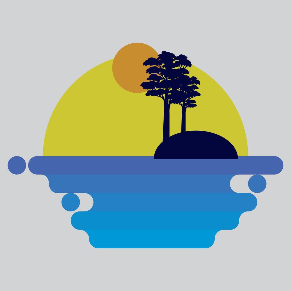 beach and island logo design, vector design in circle shape