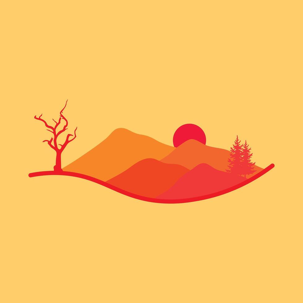 Mountain and Forest Vector Logo,this logo symbolizes a nature, peace, and calm