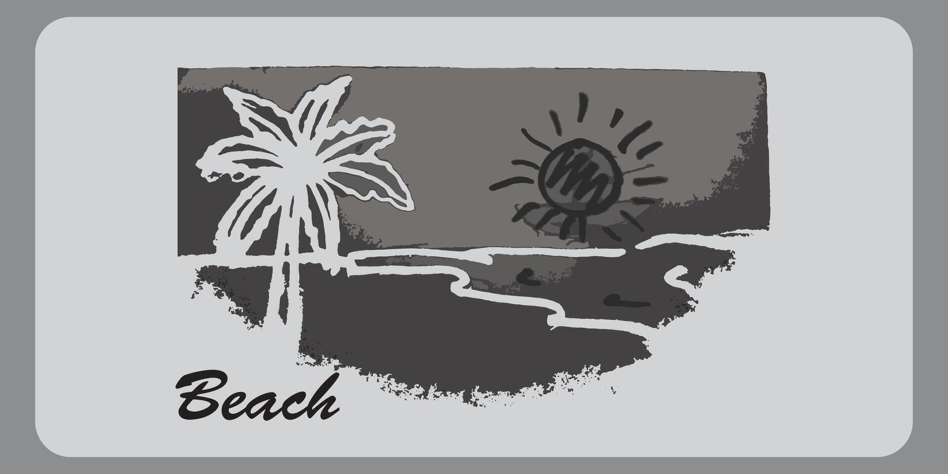 Abstract tropical landscape continuous art line with mountains, sea, coconut palm tree vector