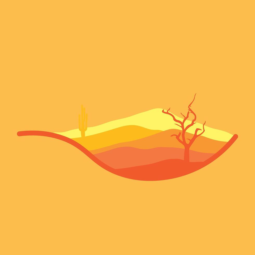 Vector illustration of sunset desert panoramic view with mountains
