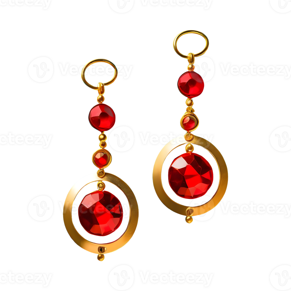 AI generated Beautiful golden and red earrings isolated on transparent background png