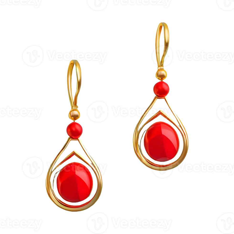 AI generated Beautiful golden and red earrings isolated on transparent background png