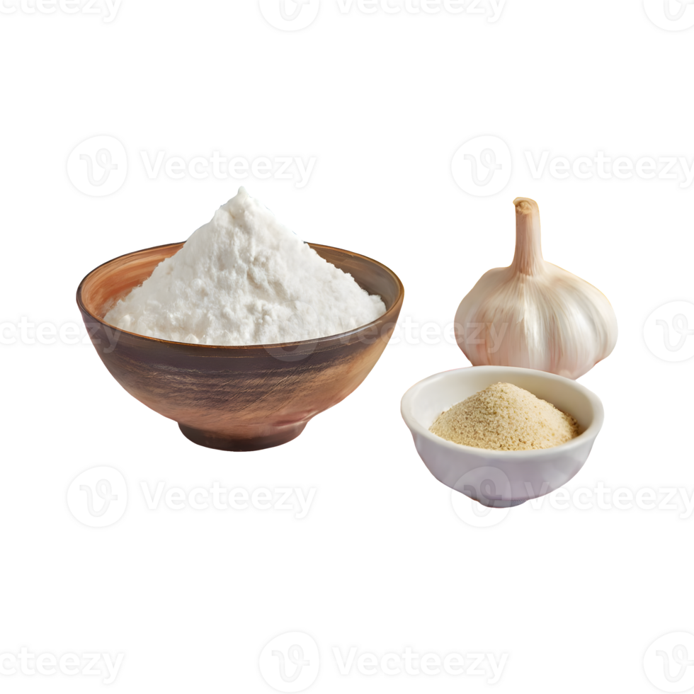 AI generated A bowl of flour and a bowl of garlic on a checkered isolated on transparent background png