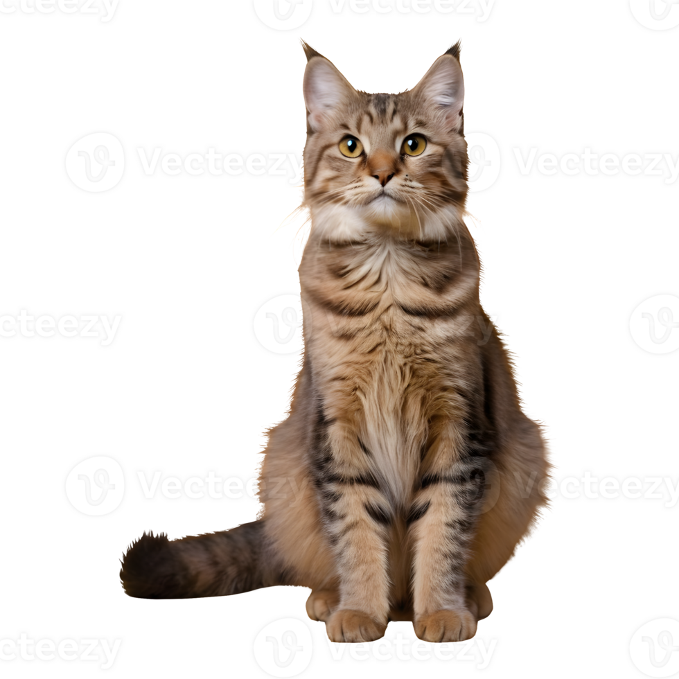 AI generated Siberian feline against golden backdrop isolated png