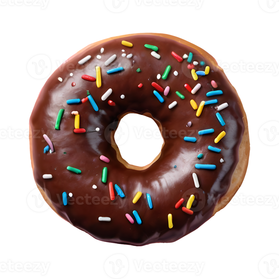 AI generated Sprinkled chocolate donut on transparent background isolated png