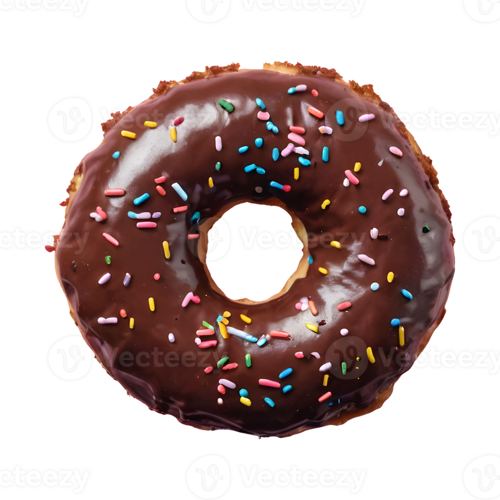 AI generated Sprinkled chocolate donut on transparent background isolated png