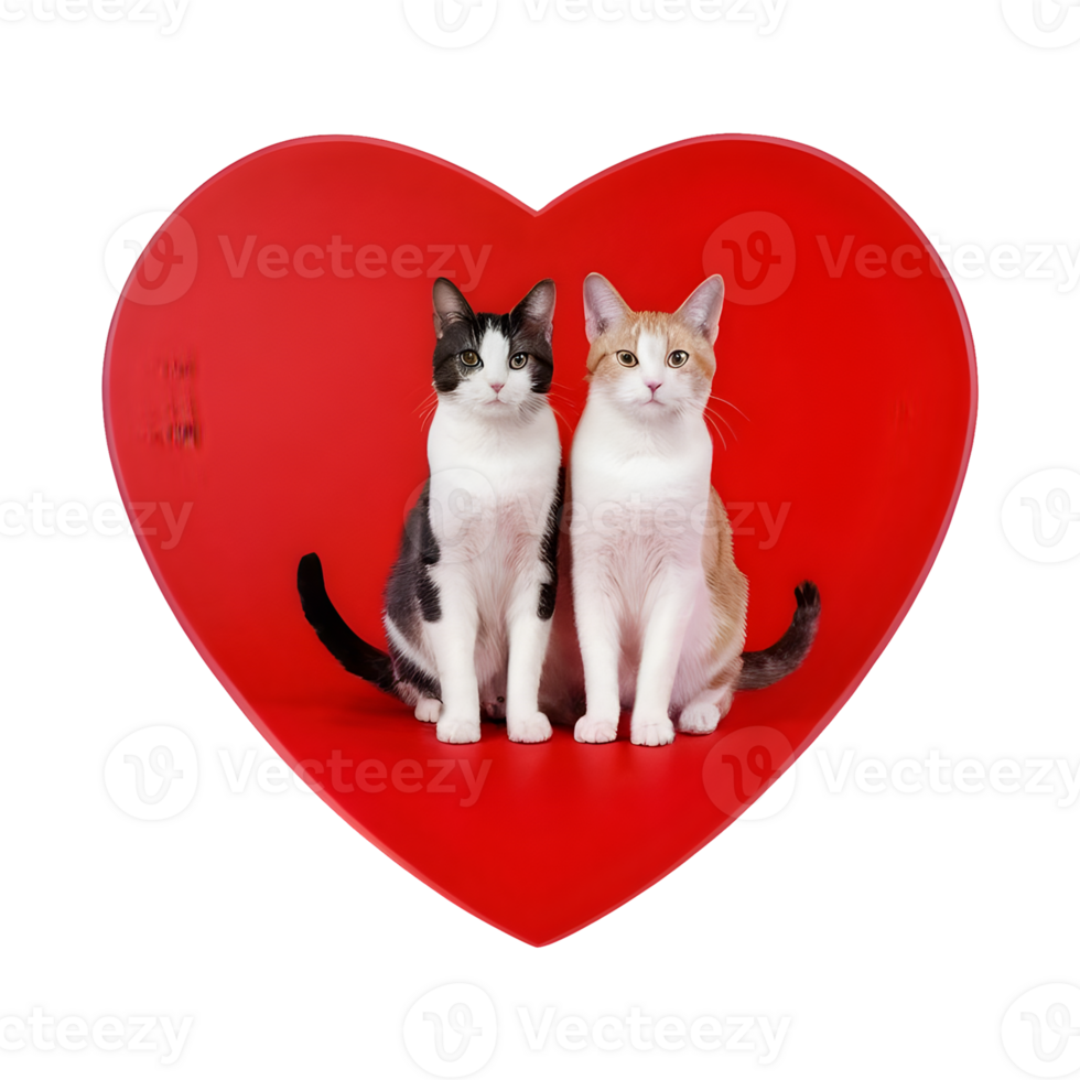 AI generated Transparent background with two cats and a red heart isolated png