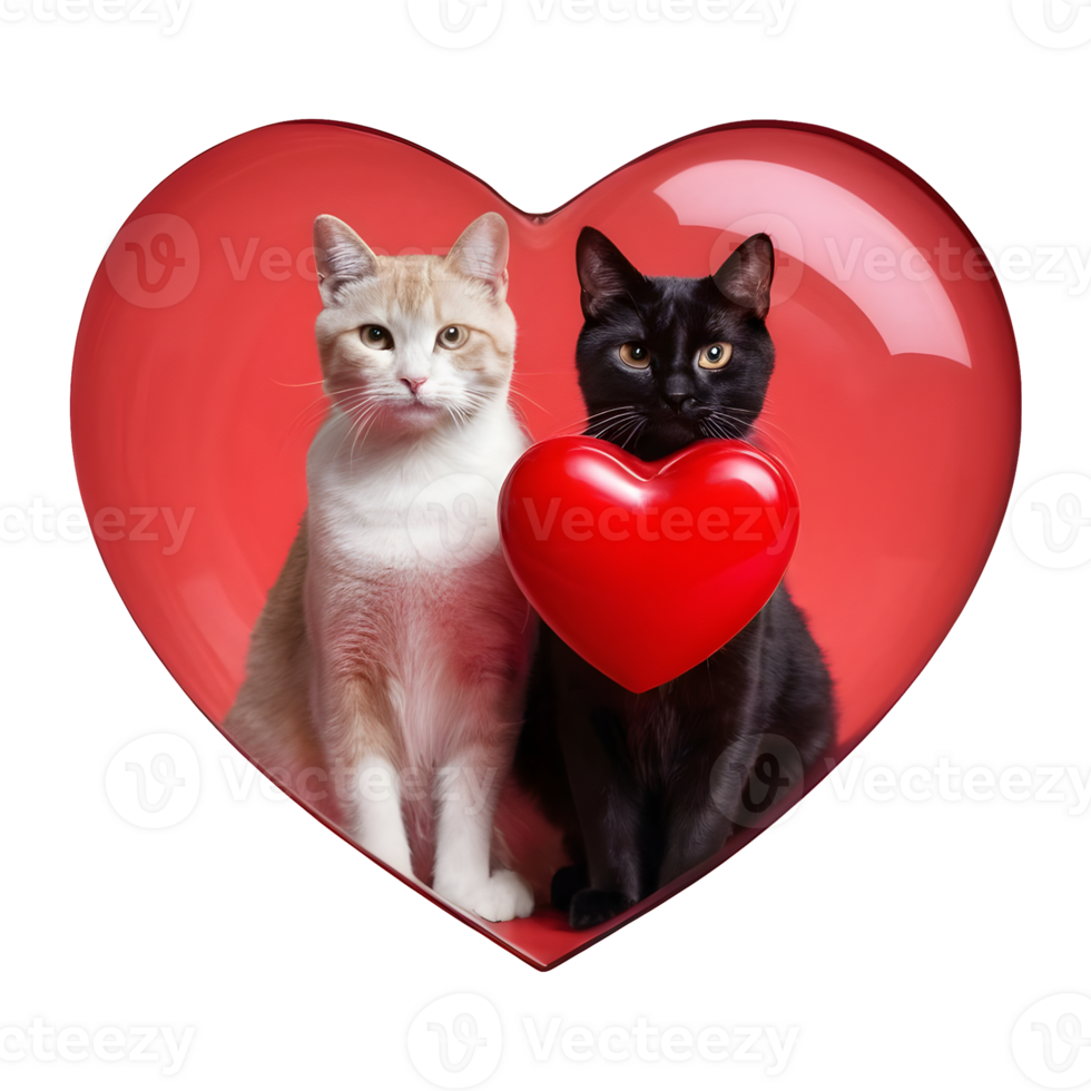 AI generated Transparent background with two cats and a red heart isolated png