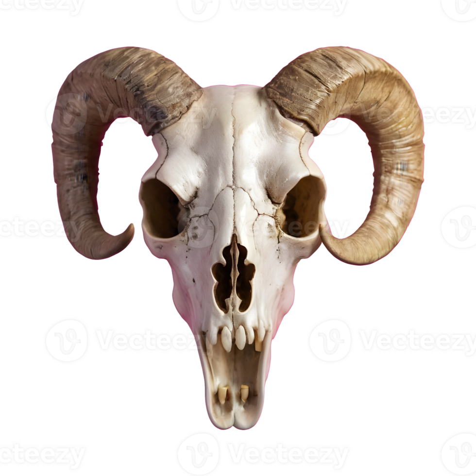 AI generated Transparent background with a horned sheep skull head isolated png