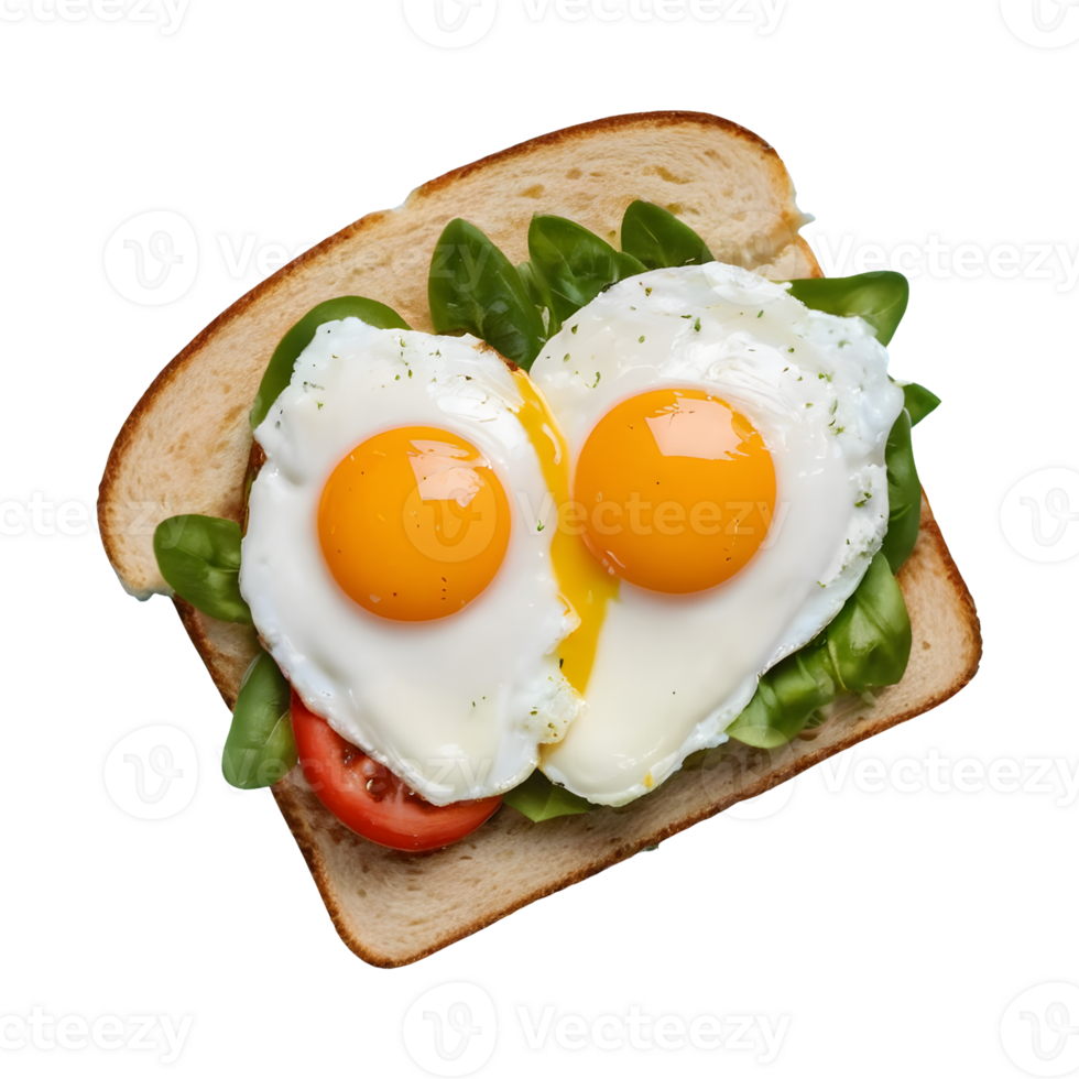 AI generated Yummy poached egg sandwich photographed from above on a transparent background isolated png